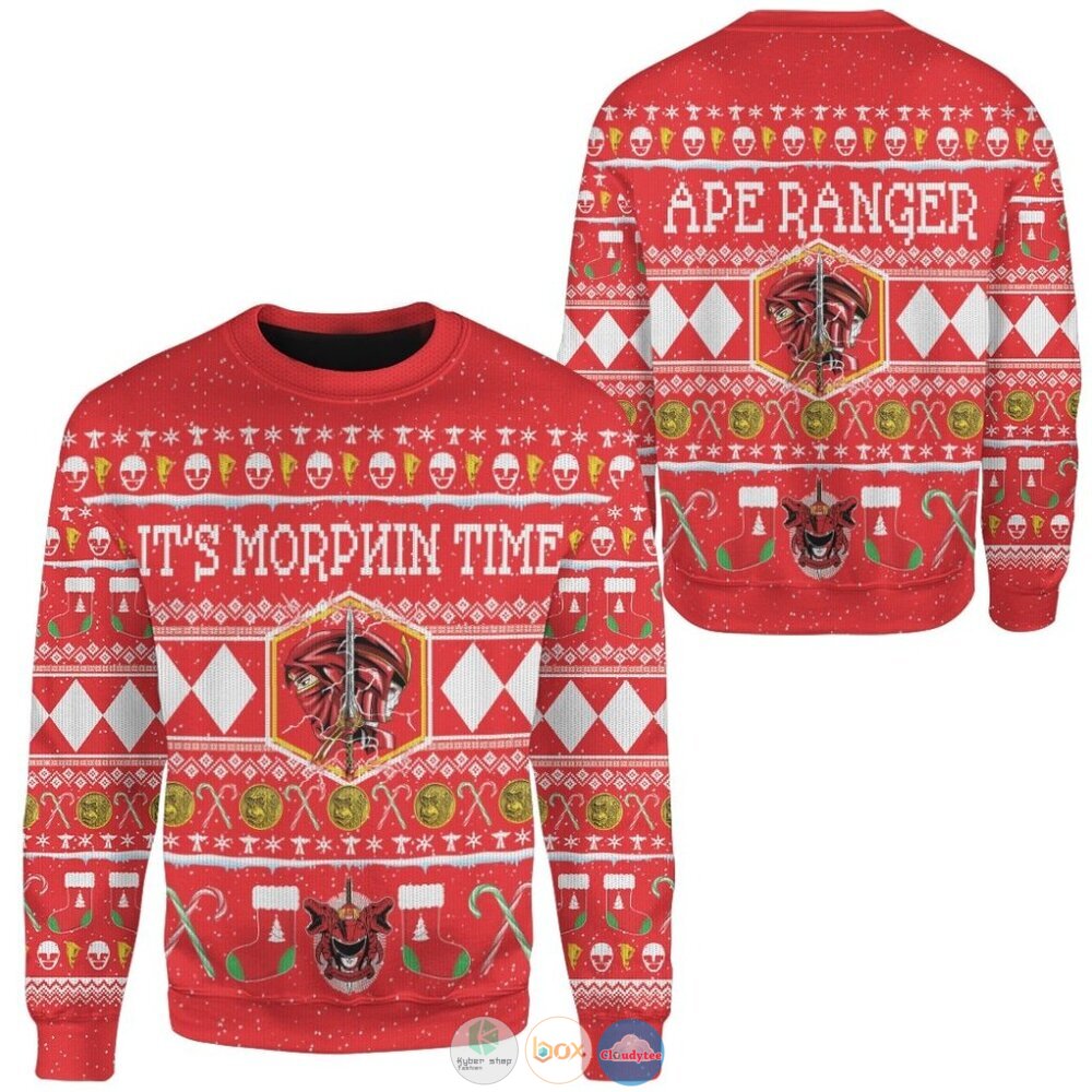 Mighty Morphin Ninjetti Red Ranger Ugly Christmas Sweater 5 Mighty Morphin Ninjetti Red Ranger Christmas Sweater 1 2 3 4
