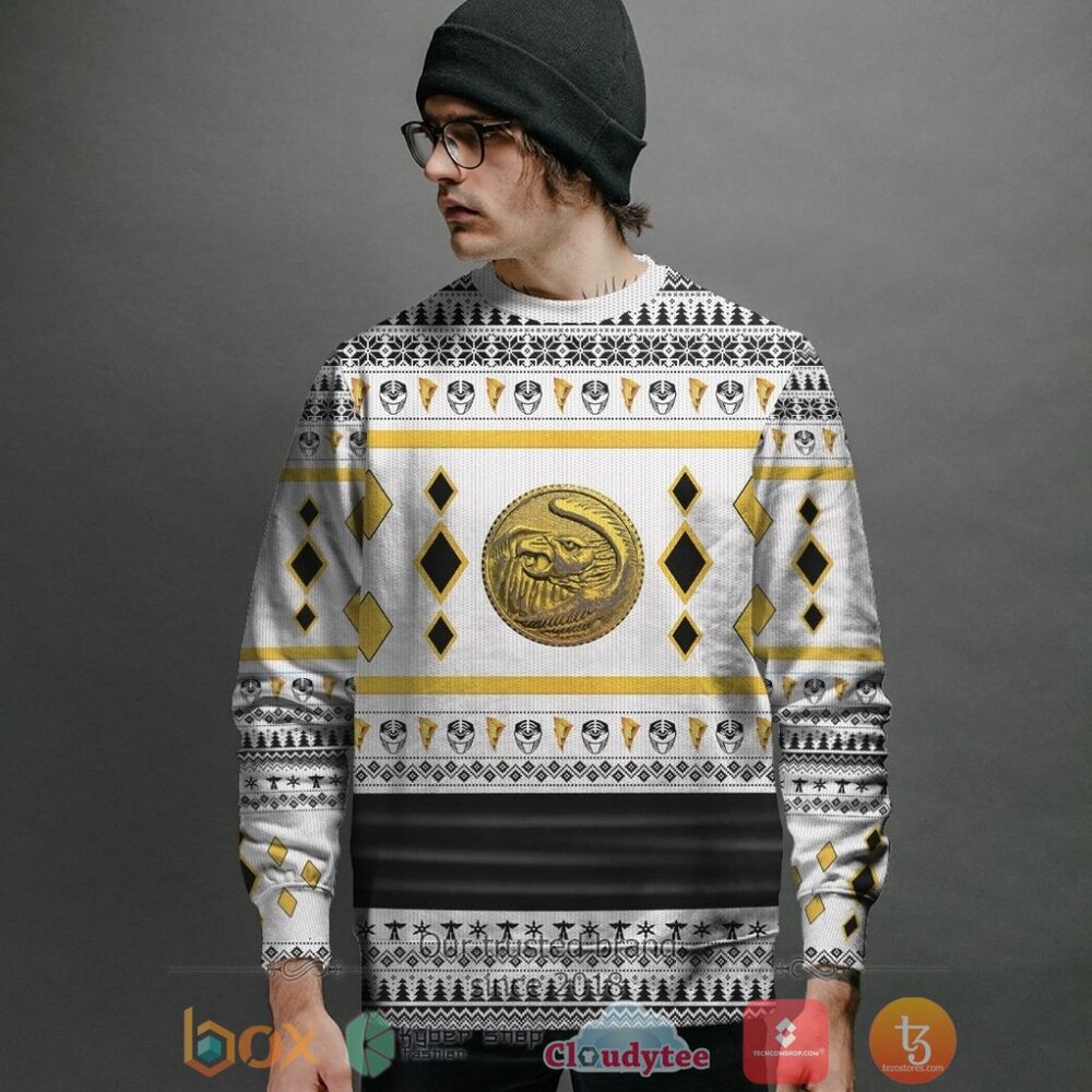 HOT Mighty Morphin Ninjetti White Falcon Ranger Merry Christmas Sweater 2 Mighty Morphin Ninjetti White Falcon Ranger Ugly Christmas Sweater 1