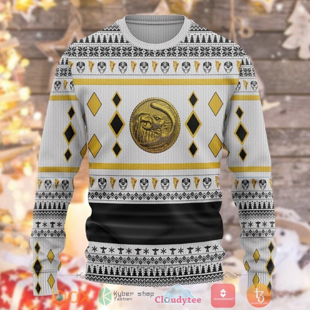 HOT Mighty Morphin Ninjetti White Falcon Ranger Merry Christmas Sweater 3 Mighty Morphin Ninjetti White Falcon Ranger Ugly Christmas Sweater 1 2