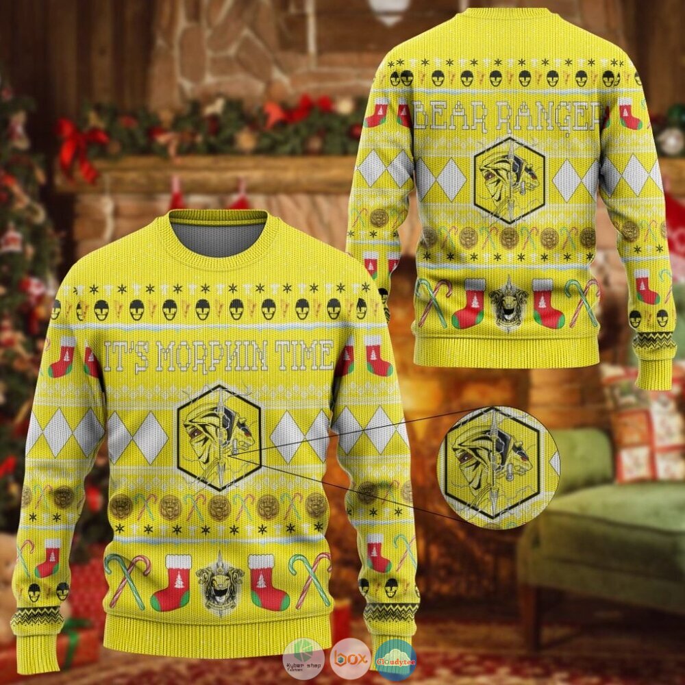 Mighty Morphin Ninjetti Yellow Ranger Ugly Christmas Sweater 12 Mighty Morphin Ninjetti Yellow Ranger Christmas Sweater
