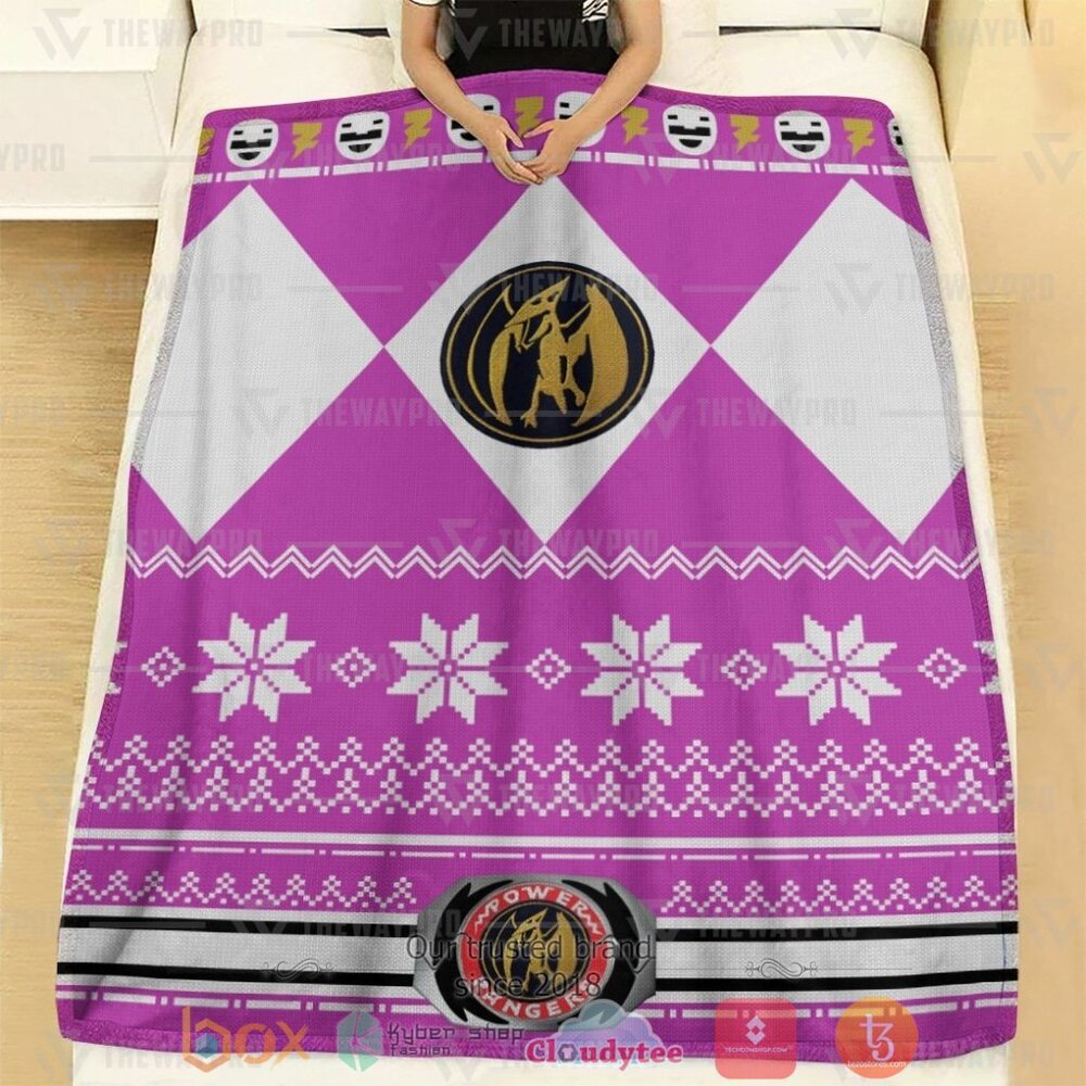 BEST Mighty Morphin Pink Power Rangers Ugly Christmas Soft Blanket 2 Mighty Morphin Pink Power Rangers Ugly Christmas Custom Soft Blanket 1