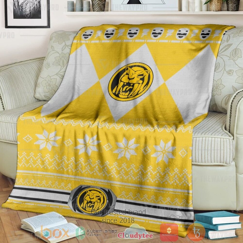 Mighty Morphin Yellow Power Rangers Ugly Christmas Custom Soft Blanket