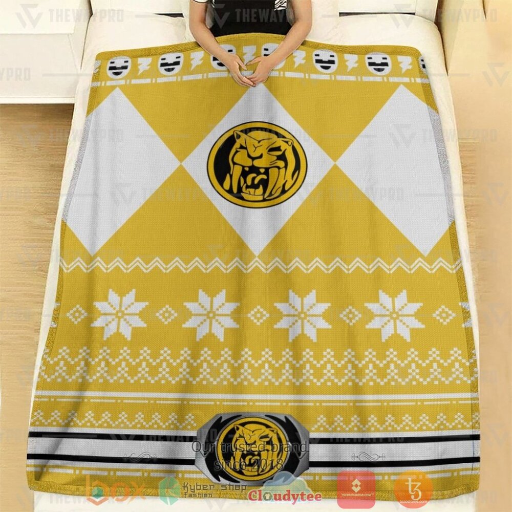 BEST Mighty Morphin Yellow Power Rangers Ugly Christmas Soft Blanket 2 Mighty Morphin Yellow Power Rangers Ugly Christmas Custom Soft Blanket 1
