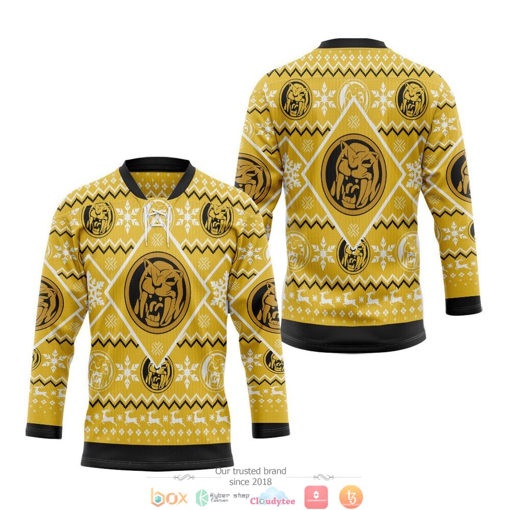 HOT Mighty Morphin Yellow Power Rangers hockey jersey 3 Mighty Morphin Yellow Power Rangers hockey jersey 1 2