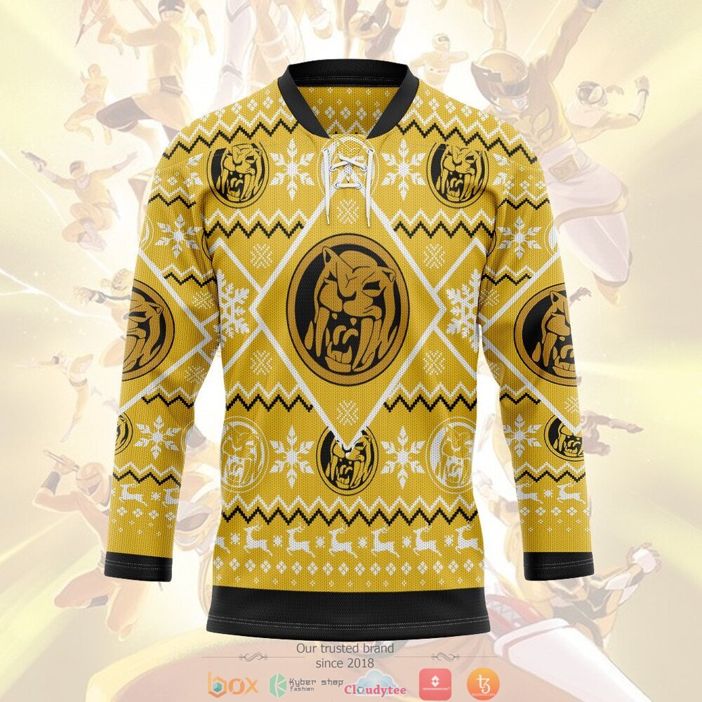 HOT Mighty Morphin Yellow Power Rangers hockey jersey 4 Mighty Morphin Yellow Power Rangers hockey jersey 1 2 3