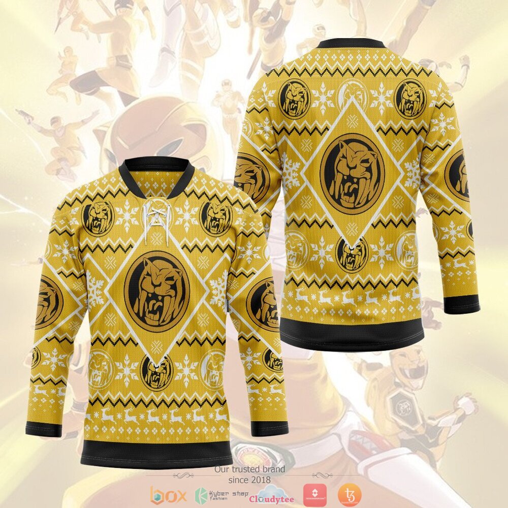 HOT Mighty Morphin Yellow Power Rangers hockey jersey 6 Mighty Morphin Yellow Power Rangers hockey jersey 1 2 3 4 5