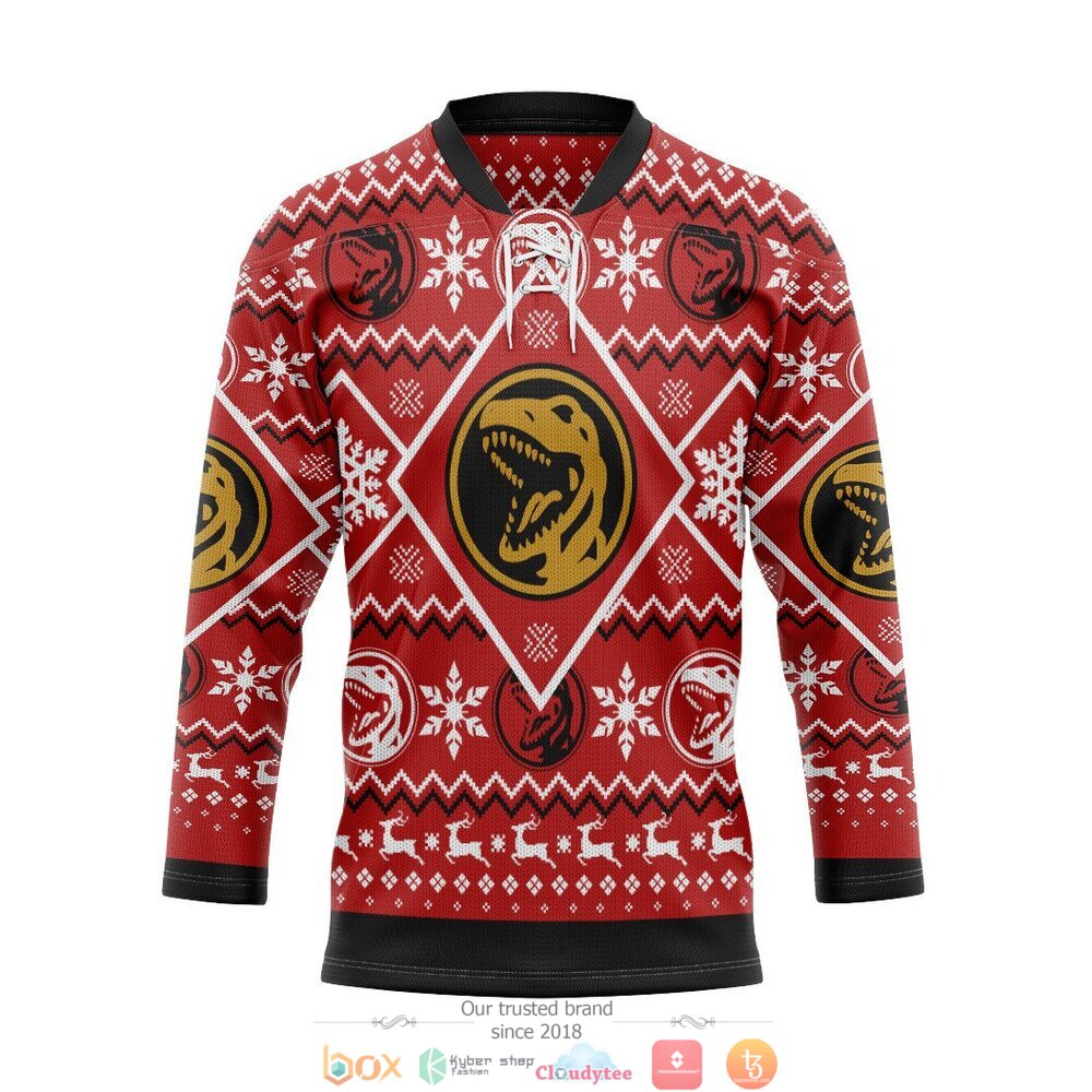 Mighty Morphin red Power Rangers hockey jersey 1 2 3 4 5