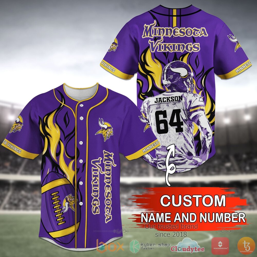 HOT Personalized Minnesota Vikings National Football League Purple Black Custom Baseball Jersey Shirt 3 Minnesota Vikings NFL Personalized Purple Black Baseball Jersey Shirt