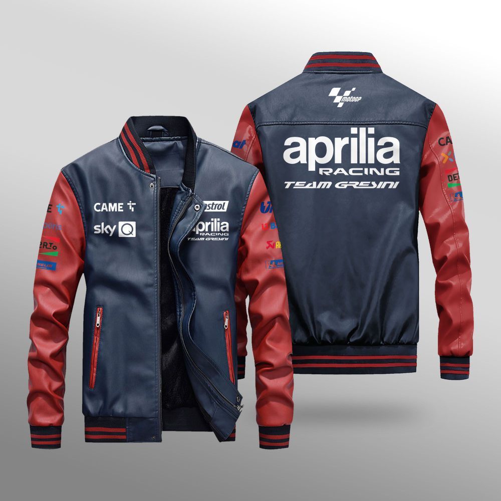 MotoGP Aprilia Racing Team Gresini Came Sky Leather Bomber Jacket 1
