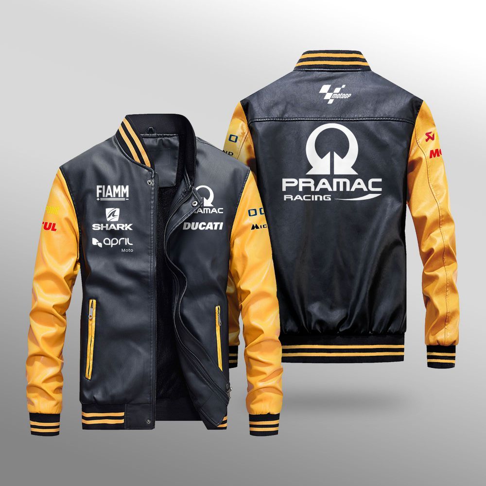 MotoGP Pramac Ducati Racing Team Leather Bomber Jacket 3 MotoGP Pramac Ducati Racing Team Leather Bomber Jacket 1 2