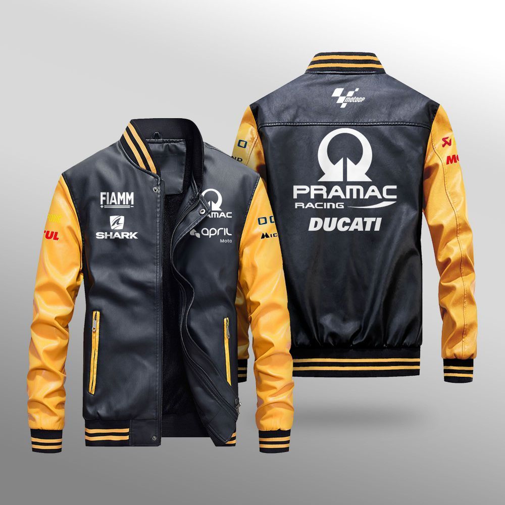 MotoGP Pramac Racing Team Leather Bomber Jacket 3 MotoGP Pramac Racing Team Leather Bomber Jacket 1 2