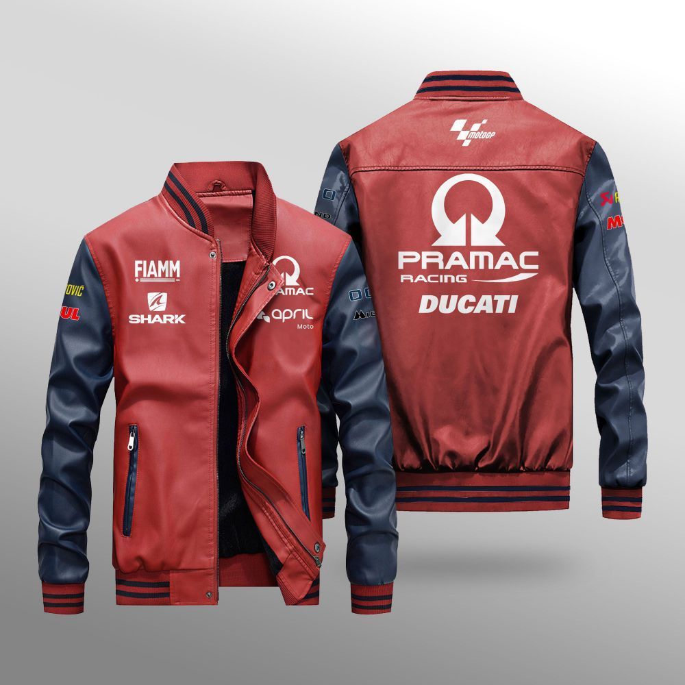 MotoGP Pramac Racing Team Leather Bomber Jacket 4 MotoGP Pramac Racing Team Leather Bomber Jacket 1 2 3