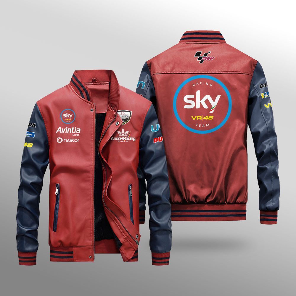 MotoGP Sky VR46 Avintia Team Leather Bomber Jacket 4 MotoGP Sky VR46 Avintia Team Leather Bomber Jacket 1 2 3