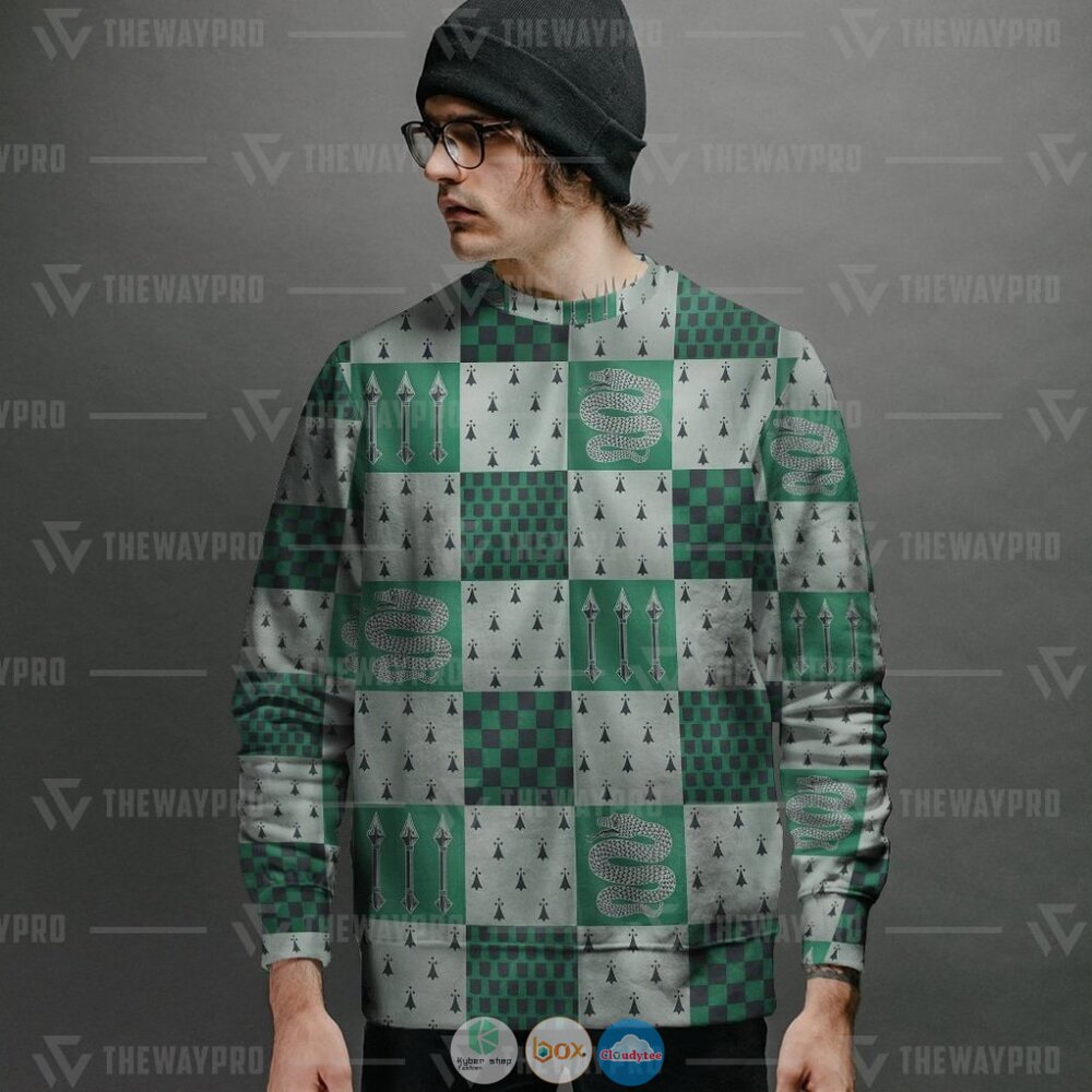 Harry Potter Slytherin-House Pattern Ugly Christmas Sweater 2 Movie Harry Potter Slytherin House Pattern Christmas Sweater 1