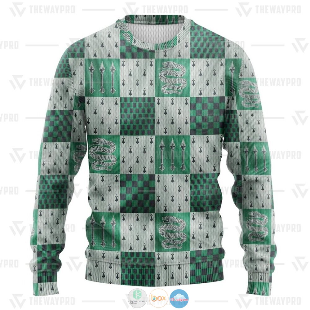Harry Potter Slytherin-House Pattern Ugly Christmas Sweater 3 Movie Harry Potter Slytherin House Pattern Christmas Sweater 1 2