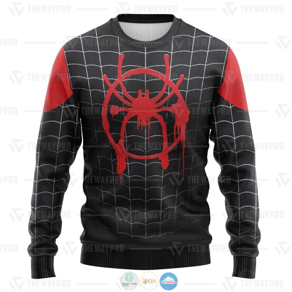 Superhero Into The Spider Verse Miles Suit Ugly Christmas Sweater 3 Movie Superhero Into The Spider Verse Miles Suit Christmas Sweater 1 2
