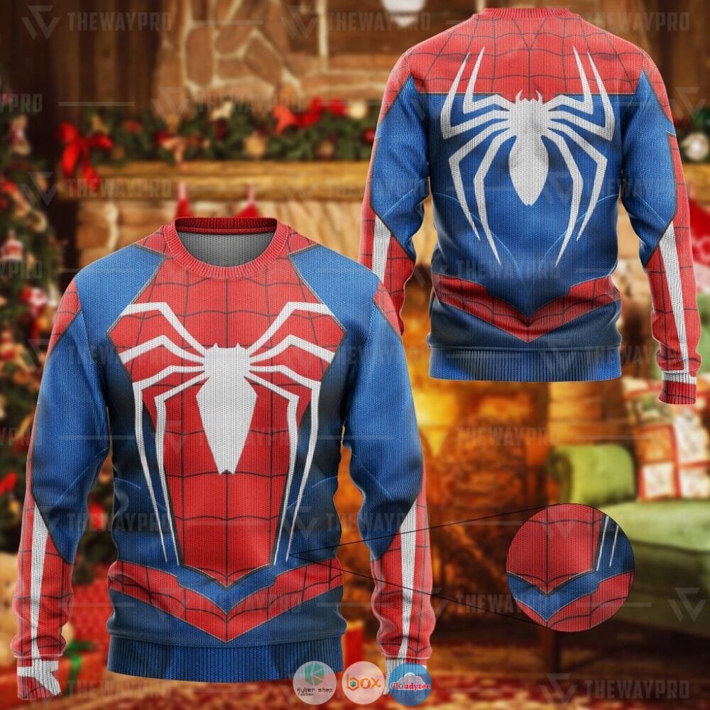 Superhero Spider Man Game Suit Ugly Christmas Sweater 8 Movie Superhero MSM Game Suit Christmas Sweater
