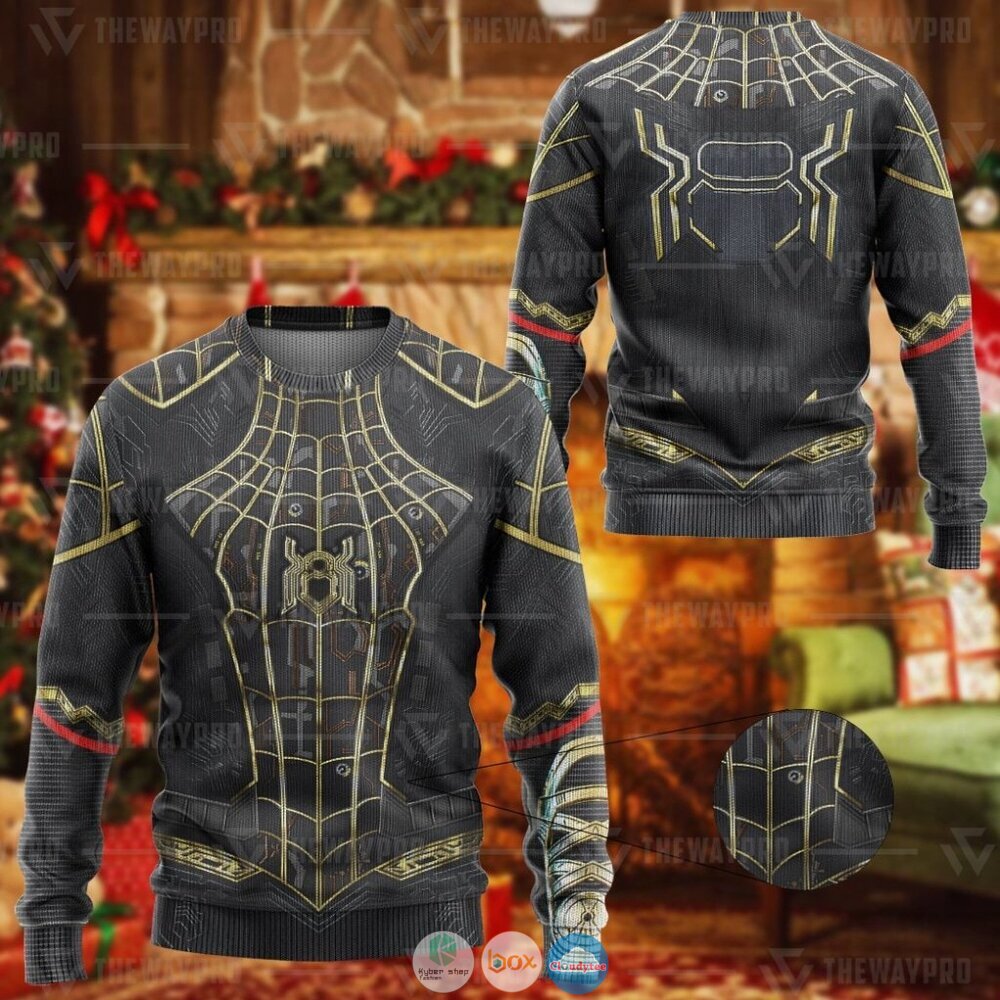 Movie Superhero Spider Man Black And Gold Christmas Sweater