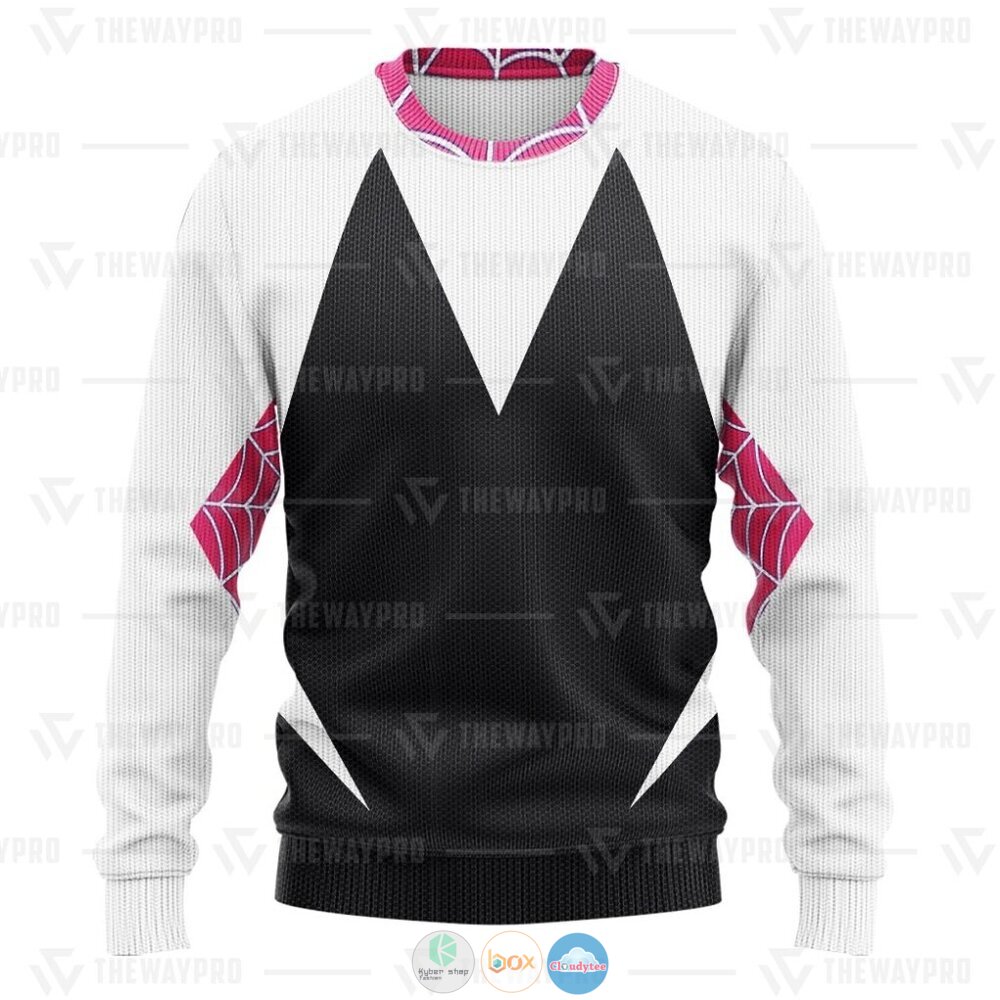 Superhero Spider Man Gwen Into The Spider-Verse Suit Ugly Christmas Sweater 2 Movie Superhero Spider Man Gwen Into The Spider Verse Suit Christmas Sweater 1
