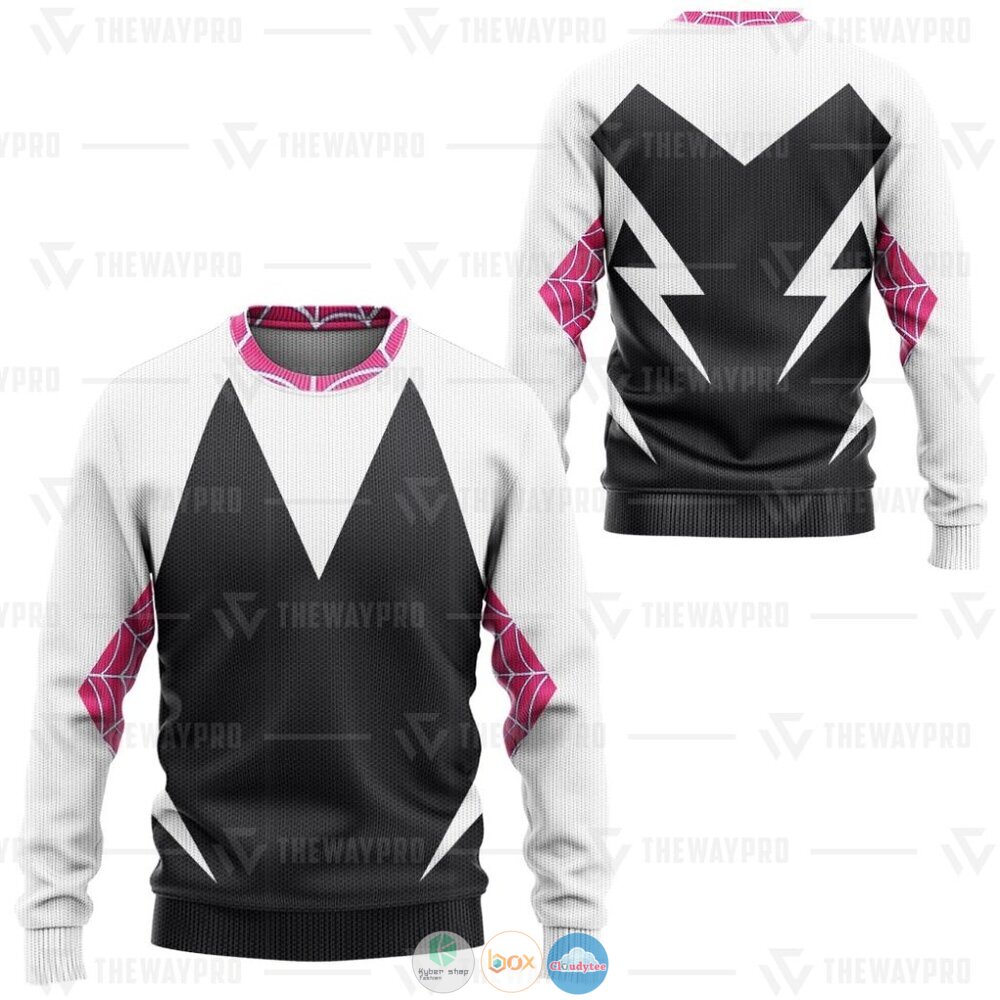 Superhero Spider Man Gwen Into The Spider-Verse Suit Ugly Christmas Sweater 3 Movie Superhero Spider Man Gwen Into The Spider Verse Suit Christmas Sweater 1 2