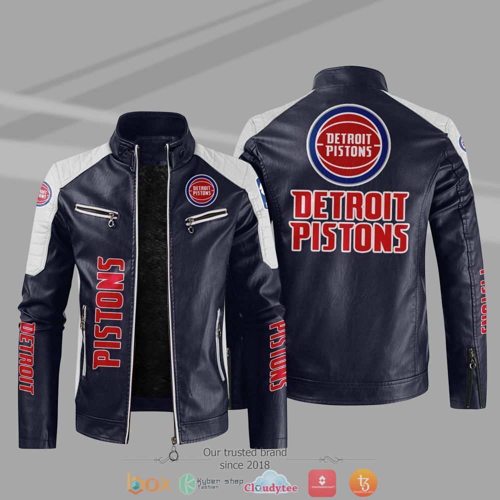 Detroit Pistons NBA Block leather jacket 3 NBA Detroit Pistons Block leather jacket 1 2