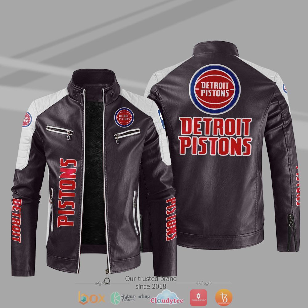 Detroit Pistons NBA Block leather jacket 5 NBA Detroit Pistons Block leather jacket 1 2 3 4