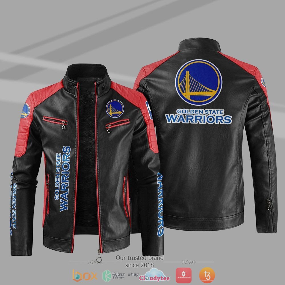 Golden State Warriors NBA Block leather jacket 4 NBA Golden State Warriors Block leather jacket 1 2 3