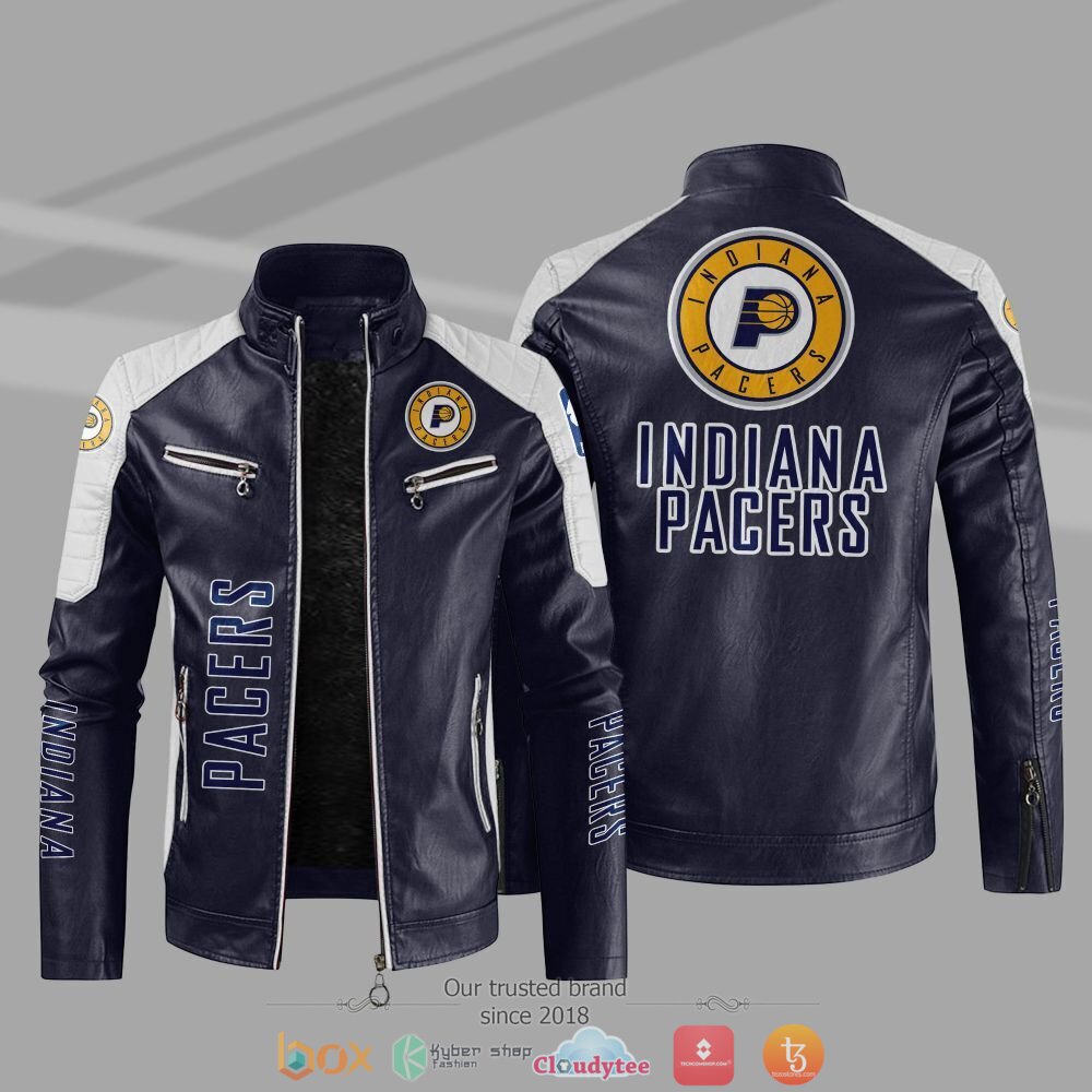 Indiana Pacers NBA Block leather jacket 3 NBA Indiana Pacers Block leather jacket 1 2