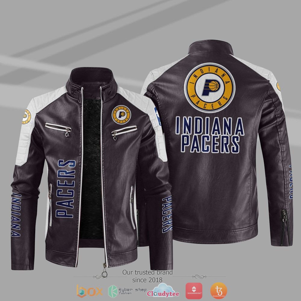 Indiana Pacers NBA Block leather jacket 5 NBA Indiana Pacers Block leather jacket 1 2 3 4