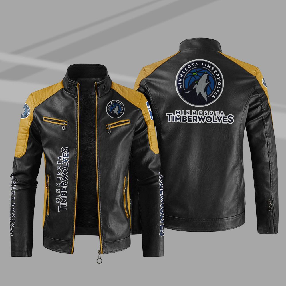 NBA Minnesota Timberwolves Block Leather Jacket 1