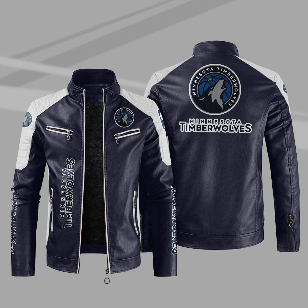 NBA Minnesota Timberwolves Block Leather Jacket 3 NBA Minnesota Timberwolves Block Leather Jacket 1 2