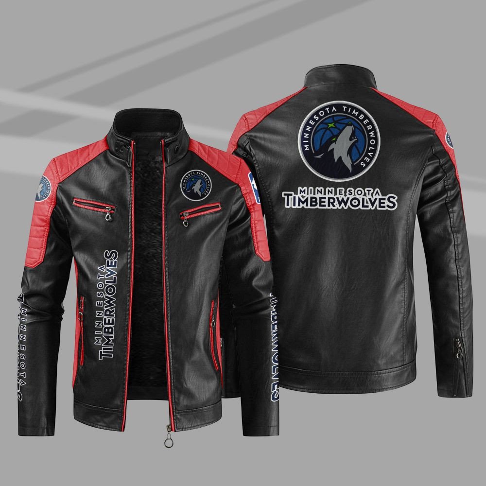 NBA Minnesota Timberwolves Block Leather Jacket 4 NBA Minnesota Timberwolves Block Leather Jacket 1 2 3