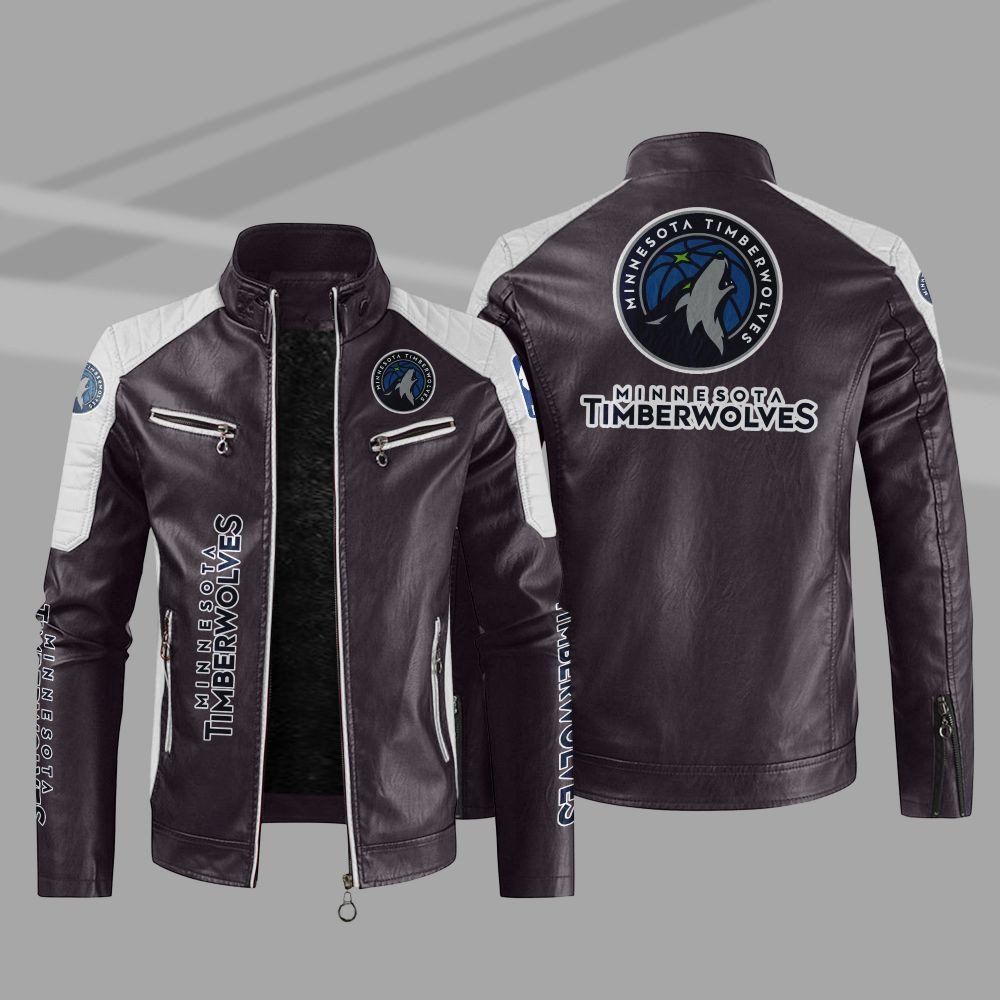 NBA Minnesota Timberwolves Block Leather Jacket 5 NBA Minnesota Timberwolves Block Leather Jacket 1 2 3 4