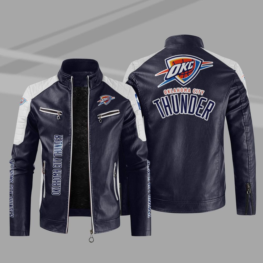 NBA Oklahoma City Thunder Block Leather Jacket 3 NBA Oklahoma City Thunder Block Leather Jacket 1 2
