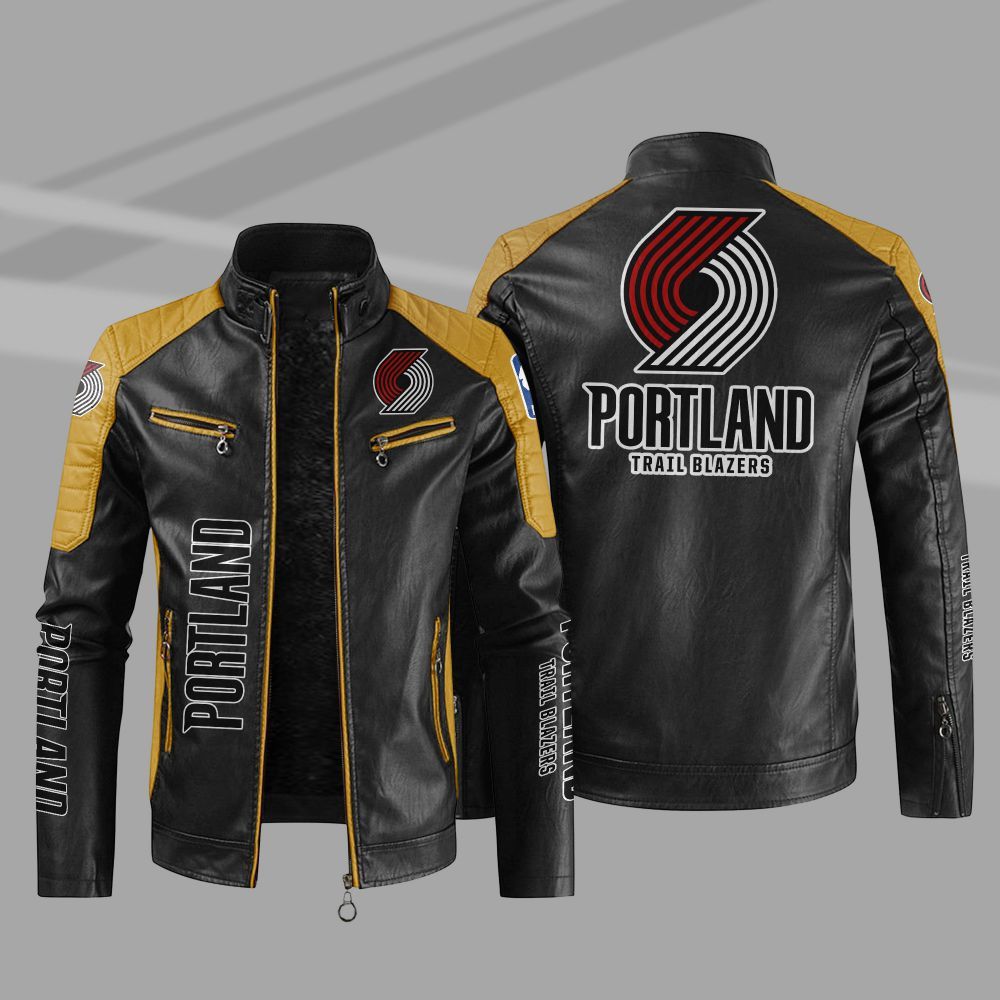 NBA Portland Trail Blazers Block Leather Jacket 1