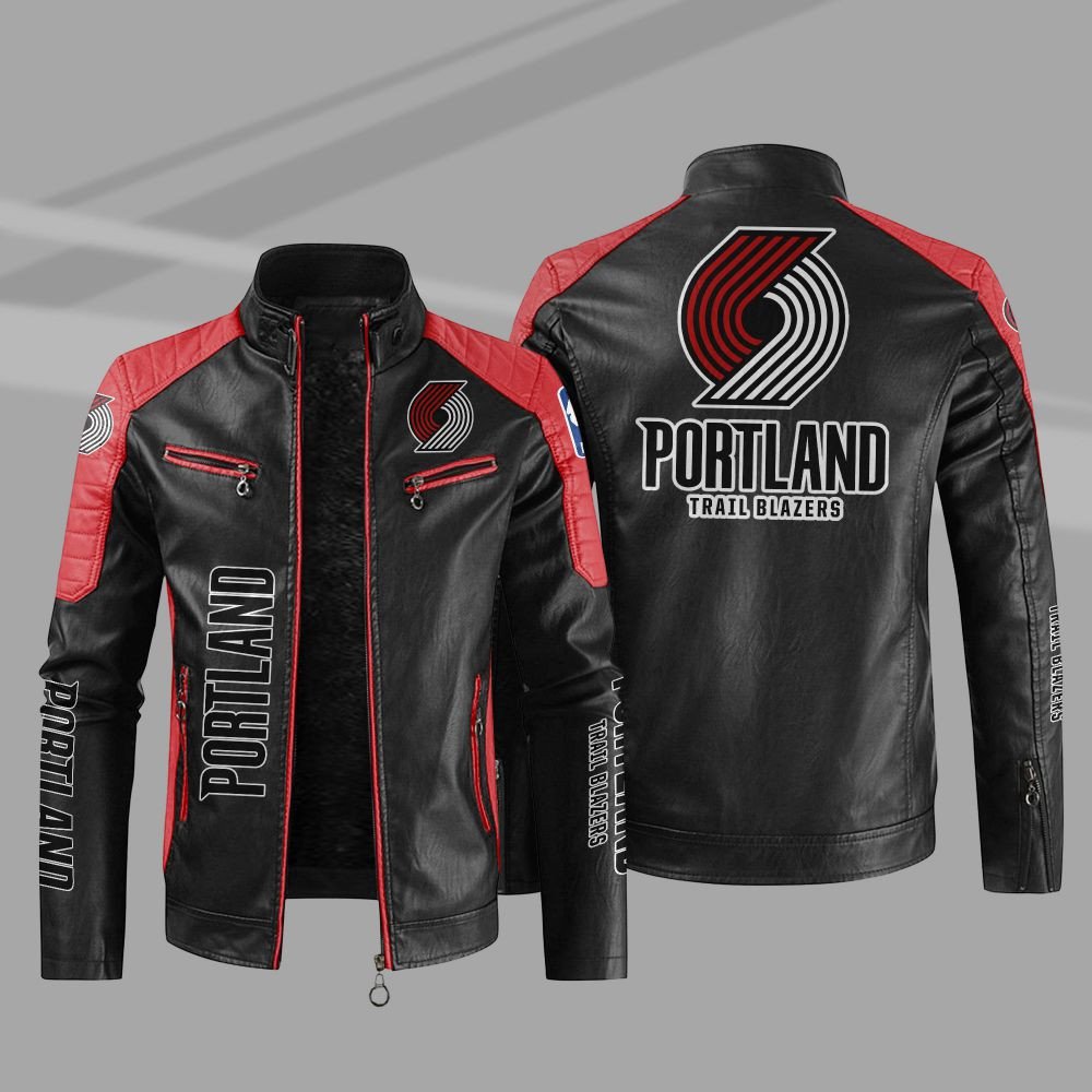 NBA Portland Trail Blazers Block Leather Jacket 4 NBA Portland Trail Blazers Block Leather Jacket 1 2 3