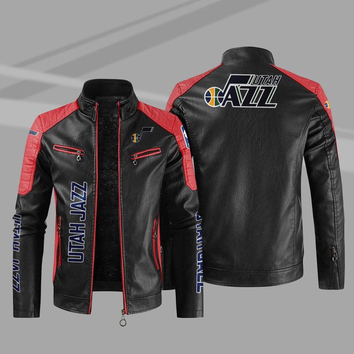 NBA Utah Jazz Block Leather Jacket 4 NBA Utah Jazz Block Leather Jacket 1 2 3