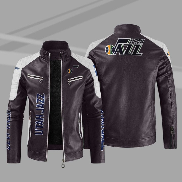NBA Utah Jazz Block Leather Jacket 5 NBA Utah Jazz Block Leather Jacket 1 2 3 4