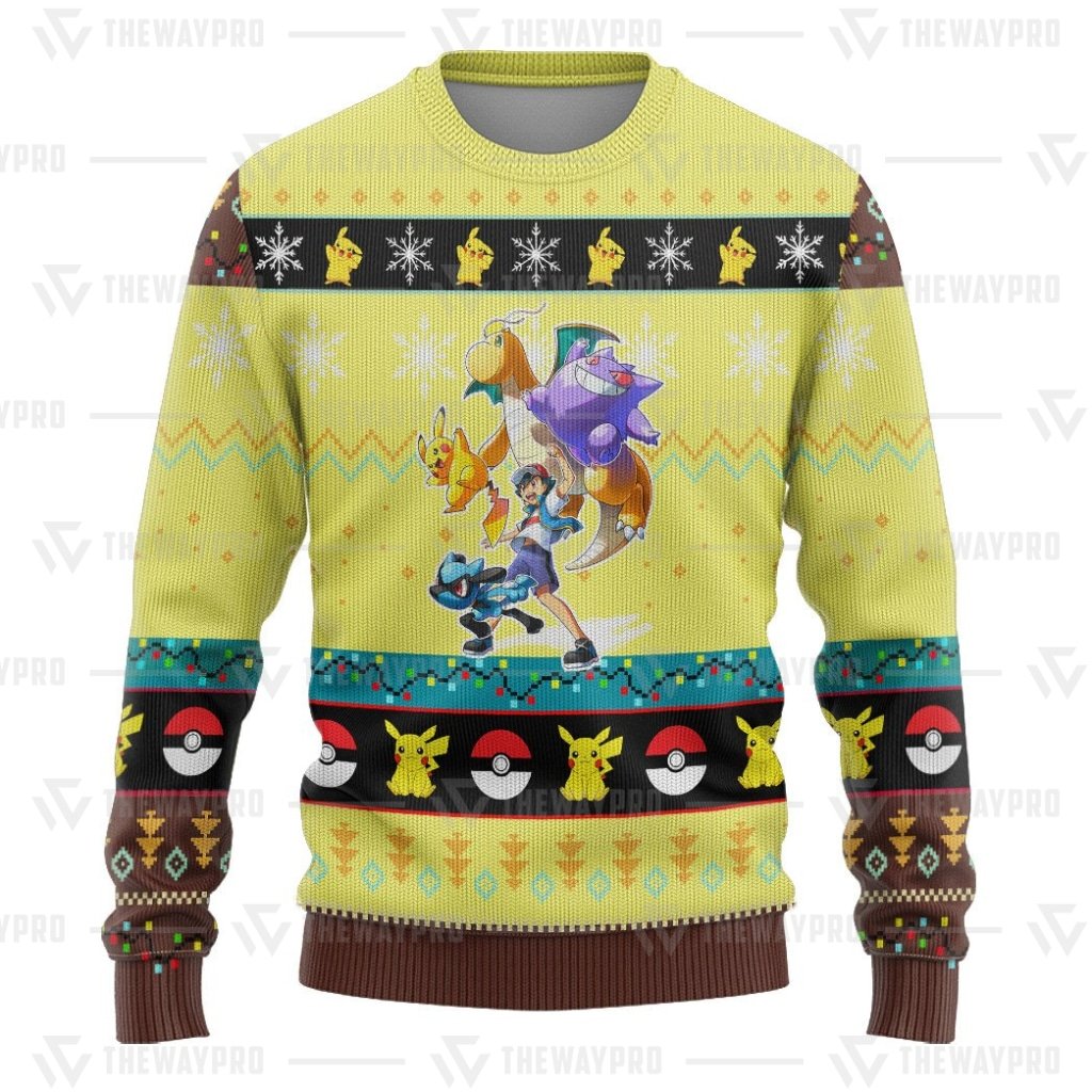 NEW Anime Pocket Monsters Ash's Poke Merry Christmas Sweater 4 NEW Anime Pocket Monsters Ashs Poke Merry Christmas Sweater 1 2 3