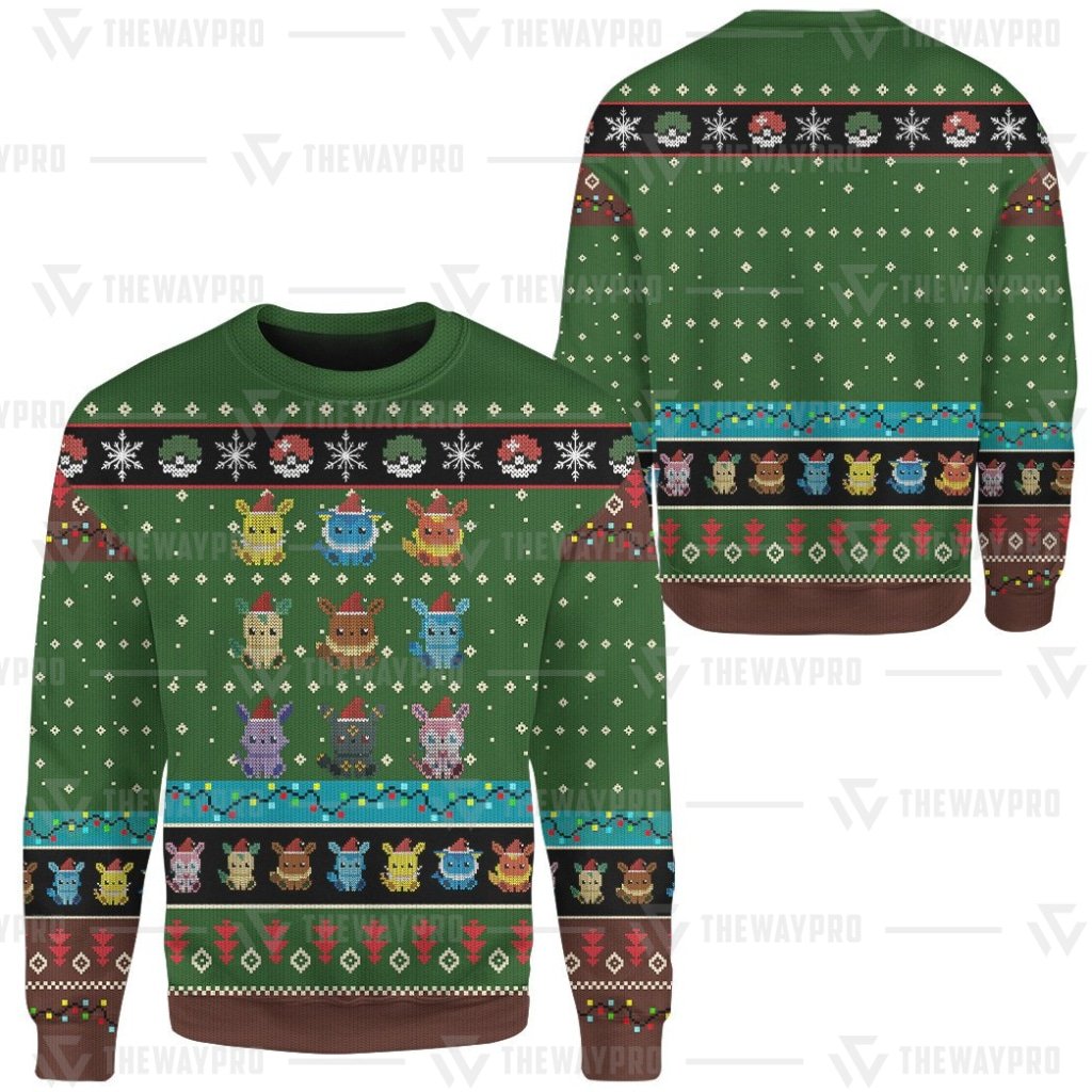 NEW Anime Pocket Monsters Eevee Evolution Green Merry Christmas Sweater 6 NEW Anime Pocket Monsters Eevee Evolution Green Merry Christmas Sweater 1 2 3 4 5
