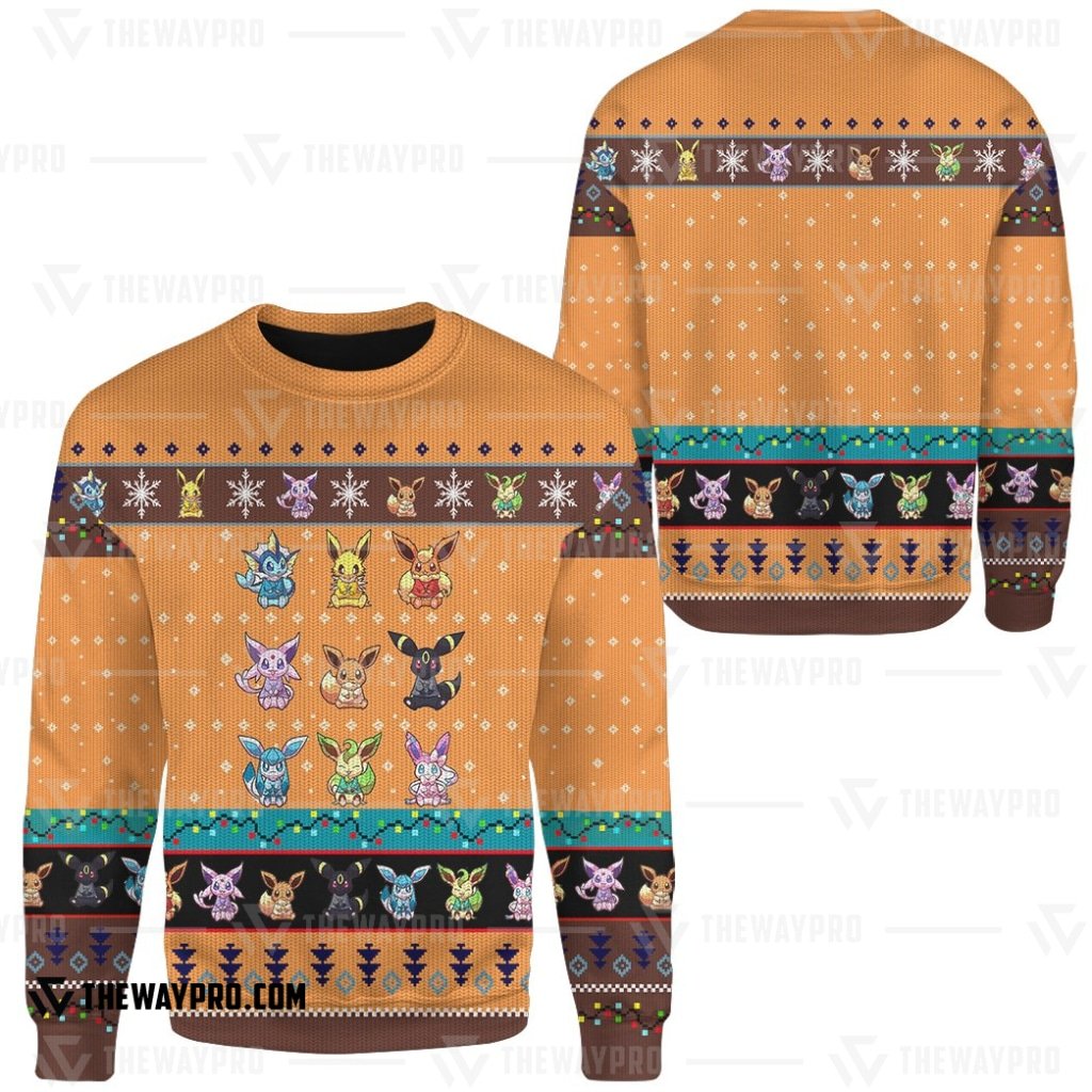 NEW Anime Pocket Monsters Eevee Evolution Orange Merry Christmas Sweater 6 NEW Anime Pocket Monsters Eevee Evolution Orange Merry Christmas Sweater 1 2 3 4 5