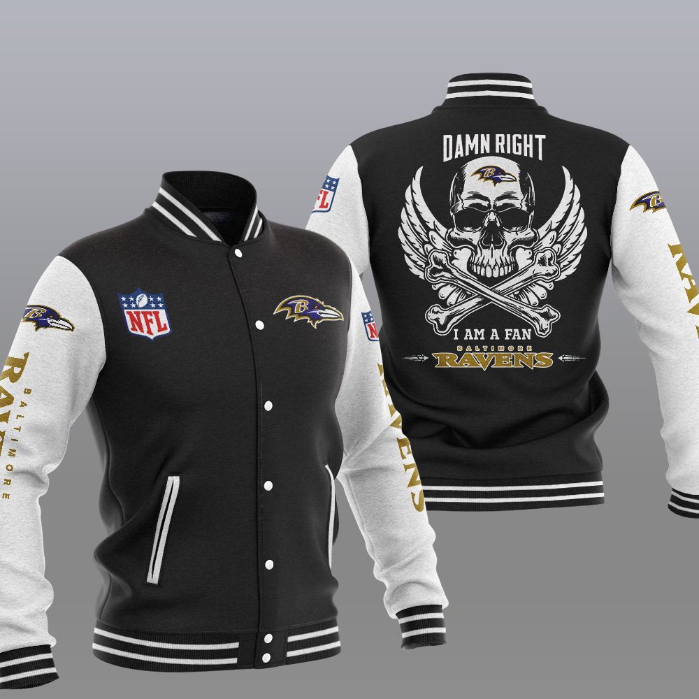 NFL Baltimore Ravens Wings Skull Baseball Jacket