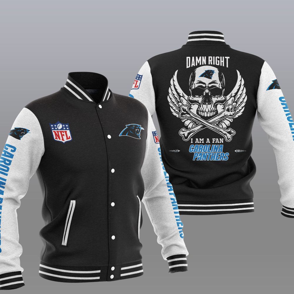 NFL Carolina Panthers Wings Skull Baseball Jacket