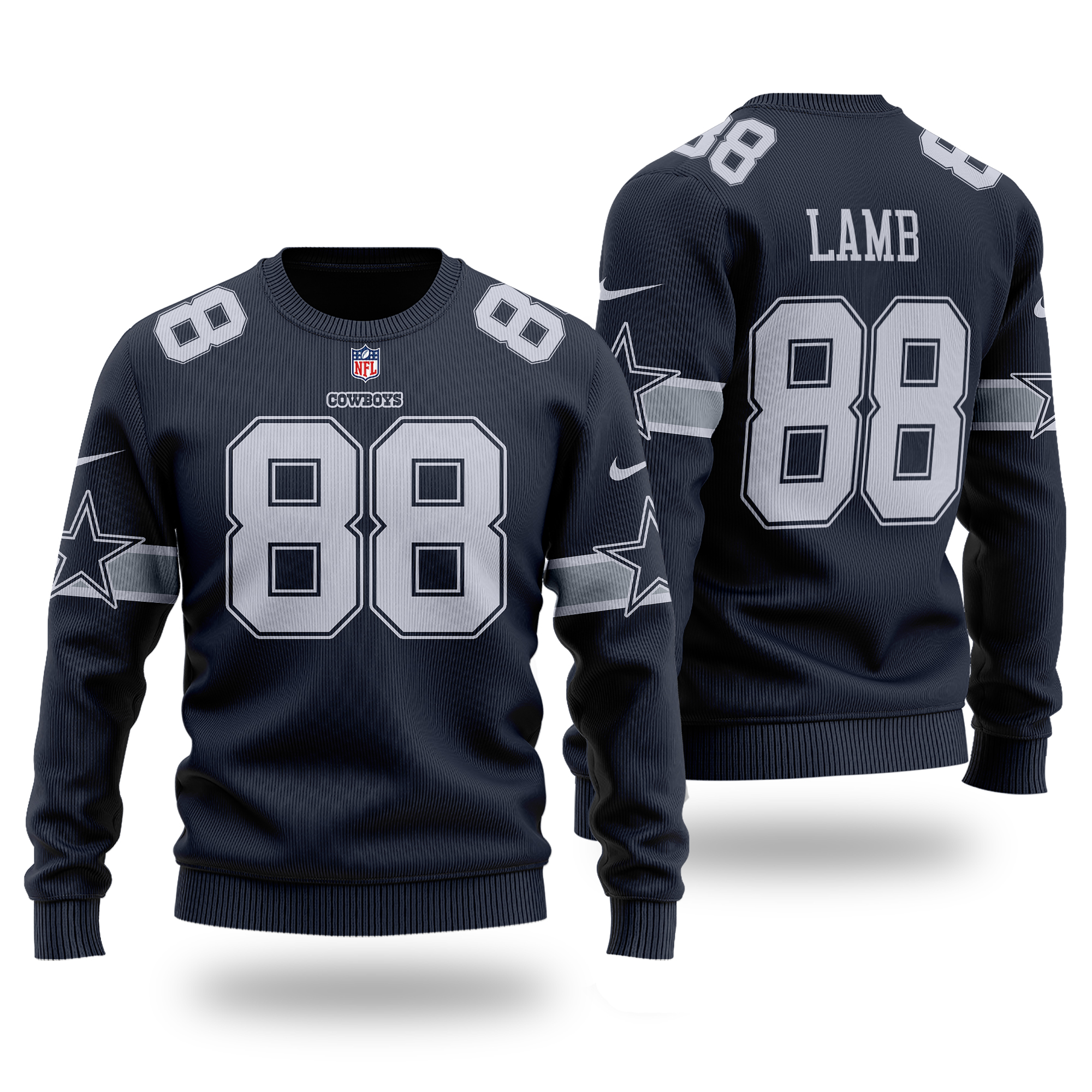 NFL CeeDee Lamb 88 Dallas Cowboys Navy Christmas Sweater 1 NFL CeeDee Lamb 88 Dallas Cowboys Navy Christmas Sweater