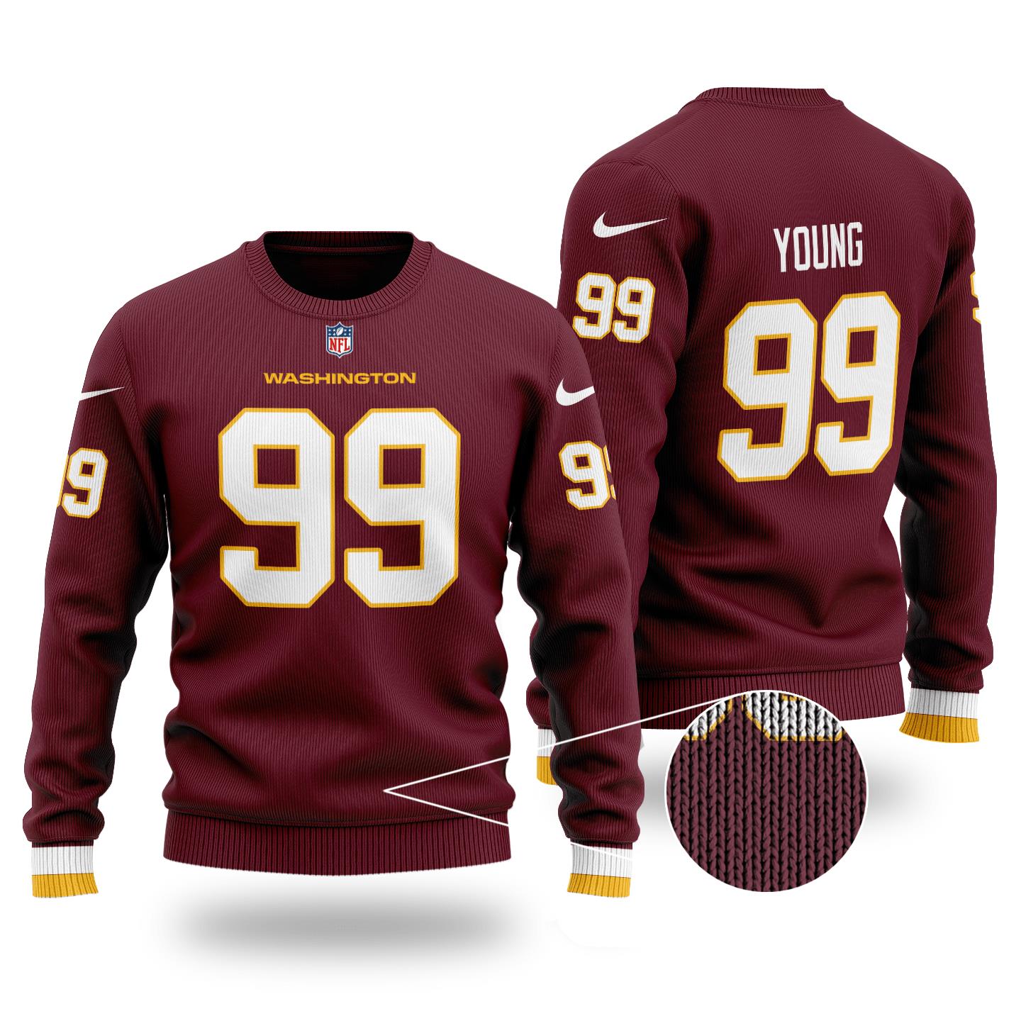 NFL Chase Young 99 Washington Football Team Christmas Sweater 2 NFL Chase Young 99 Washington Football Team Christmas Sweater