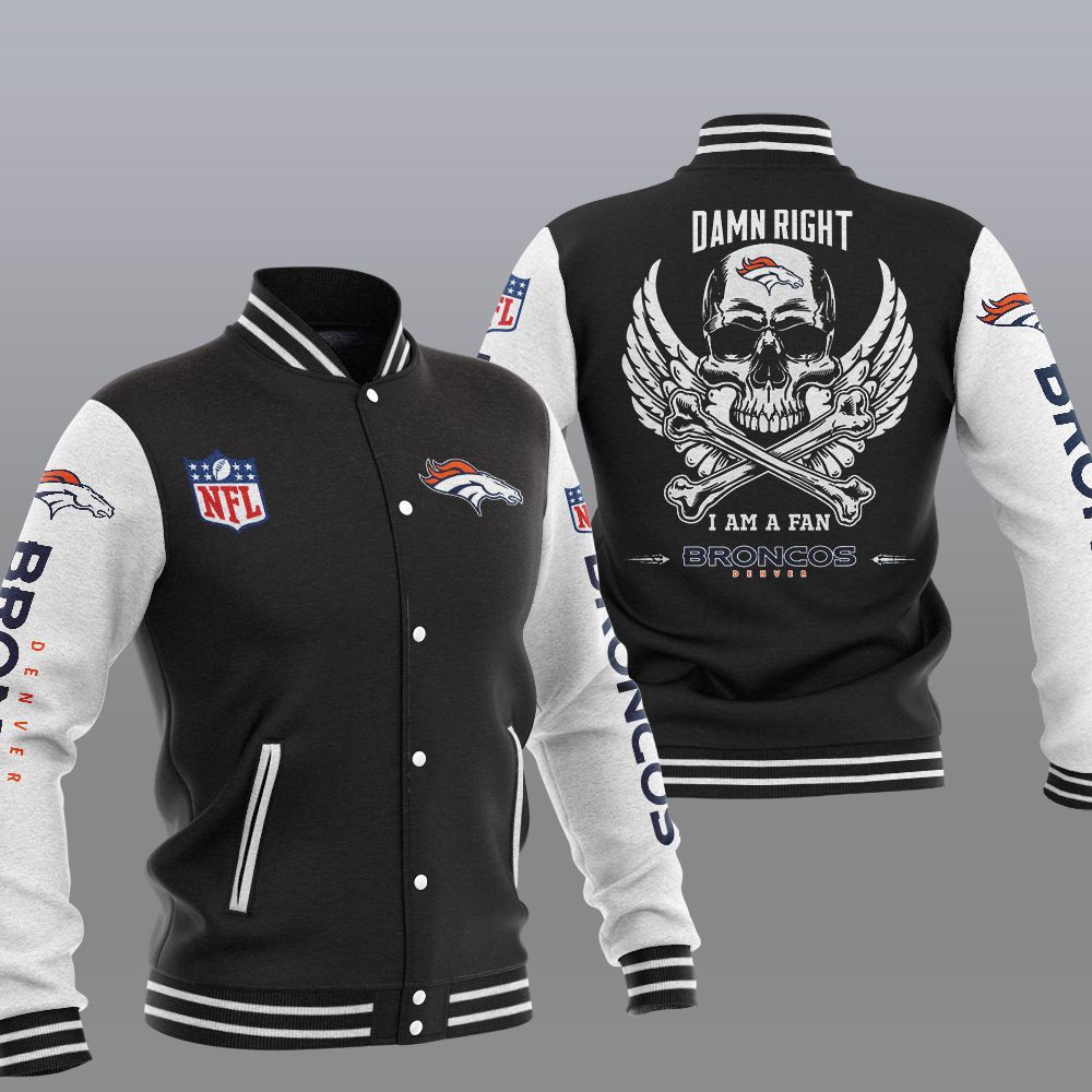 NFL Denver Broncos Wings Skull Baseball Jacket