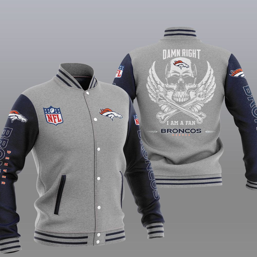 NFL Denver Broncos Wings Skull Baseball Jacket 2 NFL Denver Broncos Wings Skull Baseball Jacket 1