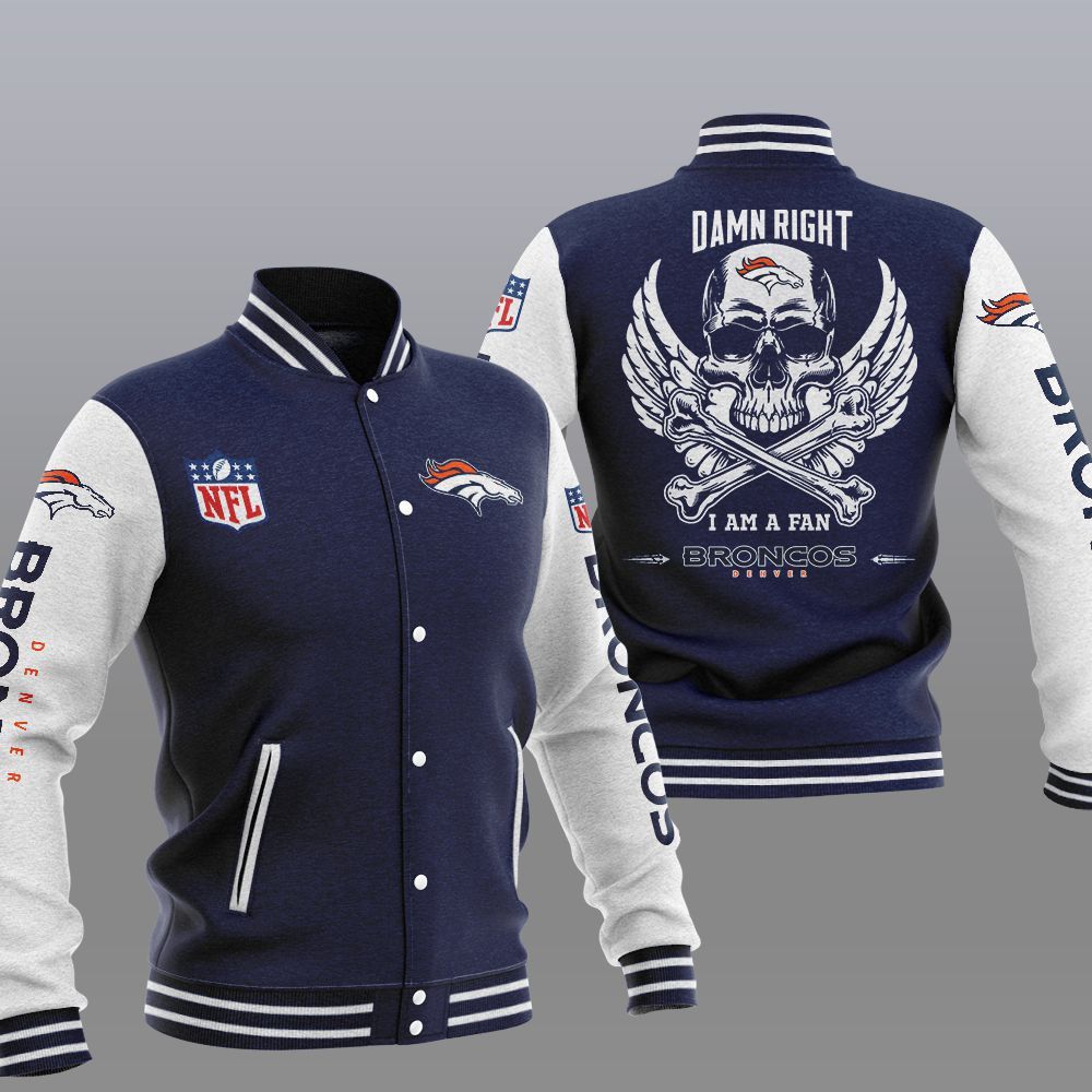 NFL Denver Broncos Wings Skull Baseball Jacket 3 NFL Denver Broncos Wings Skull Baseball Jacket 1 2