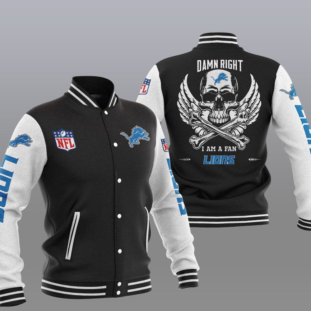 NFL Detroit Lions Wings Skull Baseball Jacket