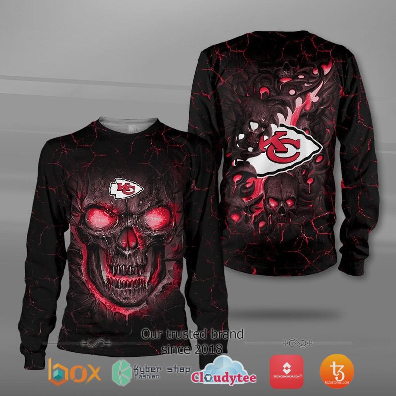 Kansas City Chiefs NFL Fire Skull Lava jersey shirt, hoodie 3 NFL Kansas City Chiefs Fire Skull Lava 3D shirt hoodie 1 2